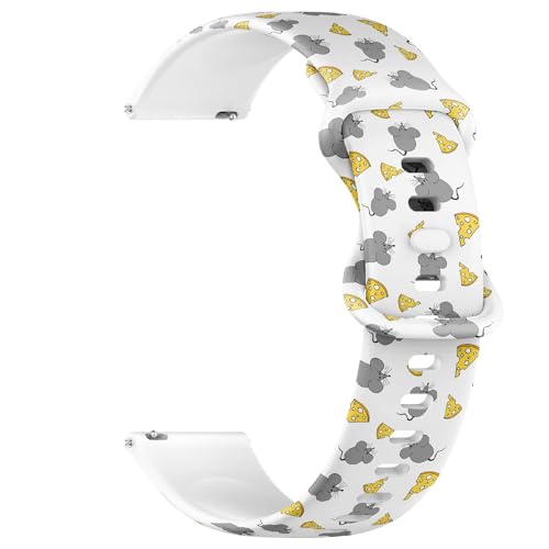 Compatible with Garmin Fenix 7/7 Pro, Fenix 6/6 Pro, Fenix 5/5 Plus, Epix (Gen2) / Epix Pro (Gen2), 22mm Sport Watch Band (Gray Mouse Cheese Doodle Cartoon) Silicone Soft Strap Bracelet