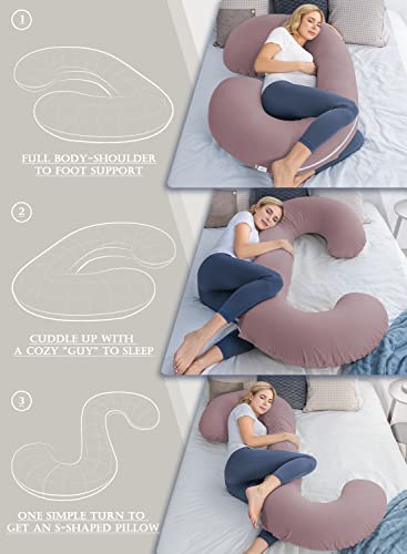 Image of INSEN Pregnancy Pillow,Maternity Body Pillow with Velvet Cover,C Shaped Body Pillow for Sleeping (Cooling Cotton-Pink)