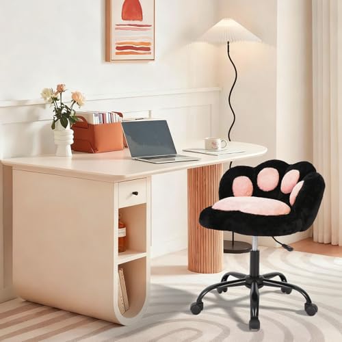 Adorable Cat Paw Vanity Chair, Armless Plush Seat Makeup...