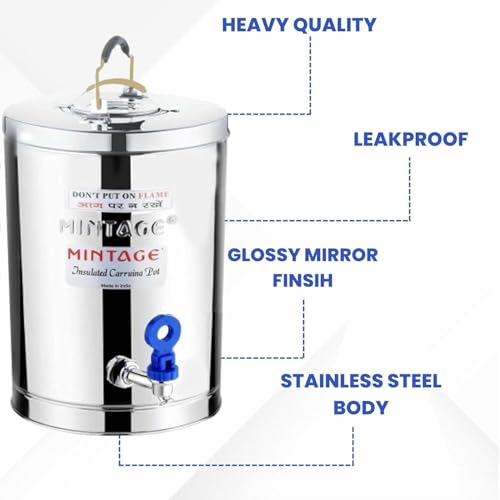 Image of Mintage Tea Container Alpine + Water Bottle 10 Liters | Container with Tap Hot & Cold Dispenser Overnight Storage Ideal as Chai Kettle for Canteen /Restuarant