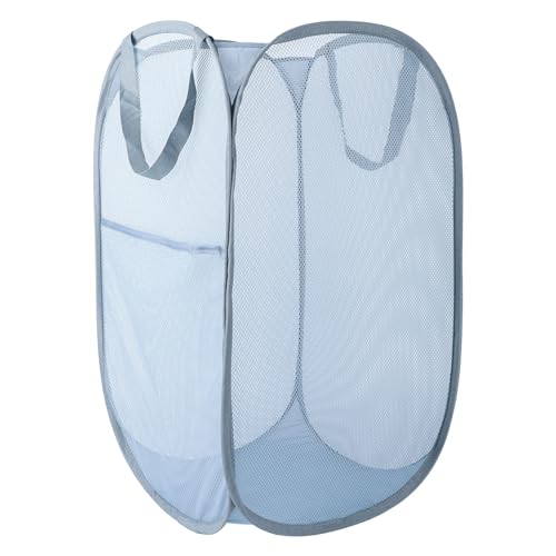 Image of Upgraded 100L Extra Large Collapsible Laundry Hampers. Pop Up Laundry Basket Mesh with Pocket, Fold Compact, Large Hold Portable Travel Laundry Bag for Dorm Storage Bin, Grey. V