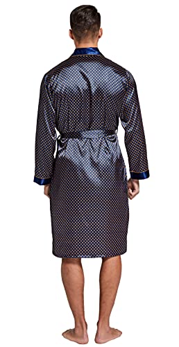 Image of TONY AND CANDICE Men's Satin Robe Lightweight Long Sleeve Silk Kimono Bathrobe with Shorts Set Sleepwear