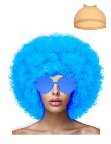 Image of LIULIUBTY Short Bob Hair Wigs Straight with Flat Bangs Synthetic Colorful Cosplay Daily Party Neon Wig for Women + Free Wig Cap 12 inch Natural As Real (Afro, Blue)