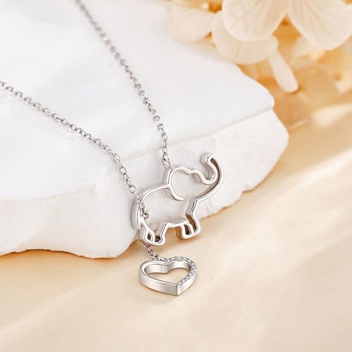 Elephant Y-Necklace 925 Sterling Silver Animal Lariat Necklace Jewelry Heart and Elephant Gifts for Women3
