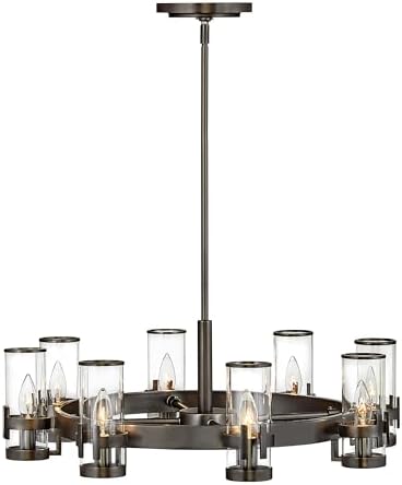 Hinkley Reeve Eight Light Chandelier, Black Oxide w/Clear Glass