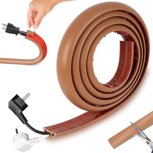 TYXJJ-BF Canaleta de cables autoadhesiva, puente de cables para suelo, 3 m, para ocultar, PVC flexible, protección para cables de suelo y prevención de tropiezos (3M, marrón)
