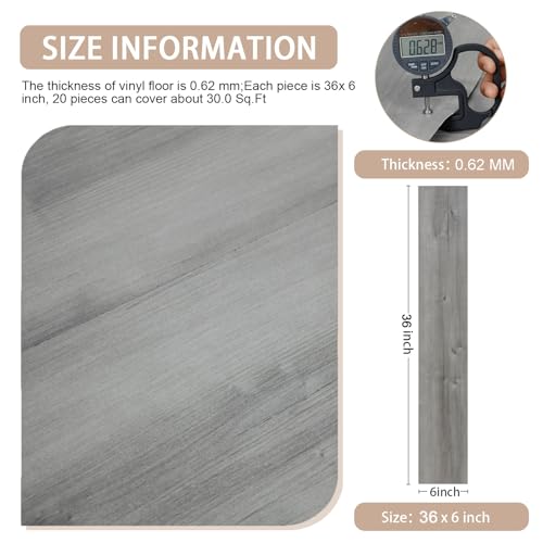 image for Dureidos 20 PCS Peel and Stick Floor Tile, 36in×6in, Natural Grey Woo