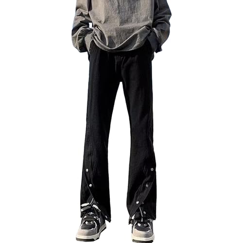 Maiyifu-GJ Men's Straight Leg Slim Fit Jeans Loose Hip Hop Denim Pants Baggy Retro Streetwear Jean Trousers (Black,Large)