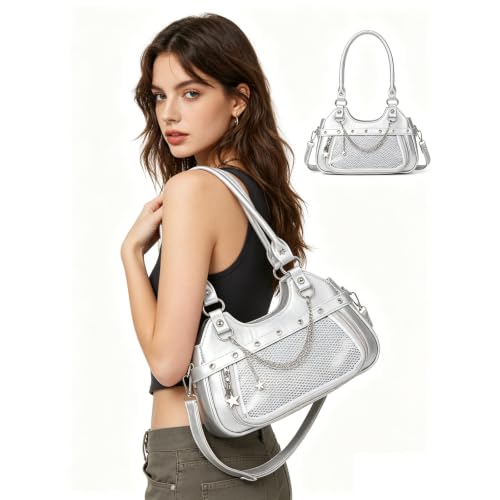 Image of Women's Y2K Purse Shoulder Bag Top Handle Handbag Small Punk Hobo Clutch Purses Bags Trendy Trendy Leather Buckle Punk Purses