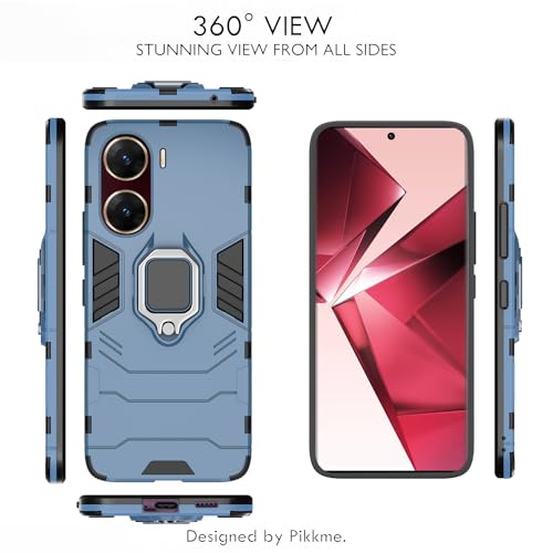 Image of Pikkme Vivo V29e 5G Back Cover | D5 Tough Armor Bumper | 360 Protection Case | Ring Holder Stand Case for Vivo V29e 5G (Blue)