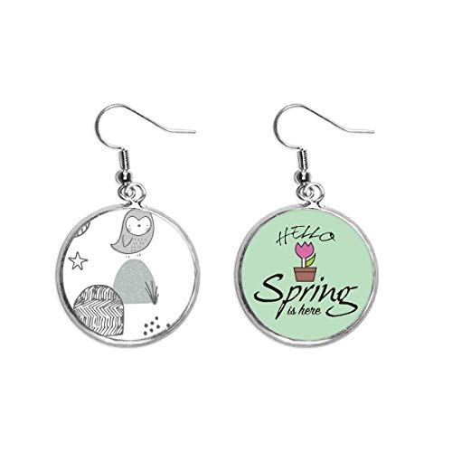 Pendientes de primavera con jaula de pájaros cartoon y patrón nórdico colgante