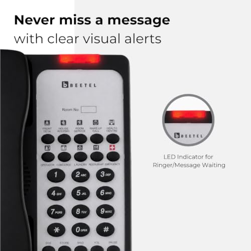 Image of Beetel H95 Hotel Landline Phone,Two way Speaker phone,In use,Ringer & Hold LED,10 Programmable Guest Keys and Flash timing,SOS Function,Hearing Aid Function,Desktop /Wall Mountable,8 Speed Dial (Black)