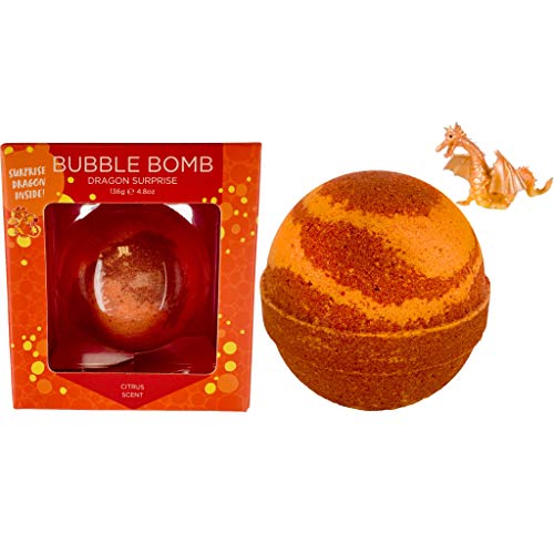 Dragon Bubble Bath Bomb for Kids with Surprise Toy Inside by Two Sisters Spa. Large 99% Natural Fizzy in Gift Box. Moisturizes Dry Sensitive Skin. Releases Color, Scent, and Bubbles.