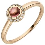 Besetzt mit einem pinkfarbenen Turmalin und 16 Diamant-Brillanten mit einem Gesamtgewicht von 0,05 ct.