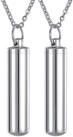 HooAMI Stainless Steel Cylinder Urn Pendant Necklace - Memorial Ash Keepsake - Cremation Jewellery