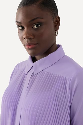 Blusa plisada en forma de A con cuello camisero y manga larga casual elegante para mujer 4