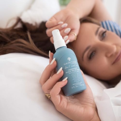 Hairitage Don’t Wait Up Anti Dandruff Overnight Scalp Relief Scalp Mist - For Dry, Itchy Scalp - Calms Irritated Scalp - Absorbs Quickly - Formulated with Aloe Vera + Peppermint, 4 Fl Oz