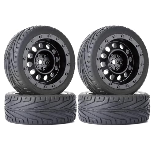 KINGCOO - KINGCOO 4PCS 65mm RC Voiture Pneus en Caoutchouc Roues et Jantes Vintage en Plastique 12mm Hex pour 1/10 RC on Road Run-Flating Racing Touring Car Véhicule Tout-Terrain (Noir)