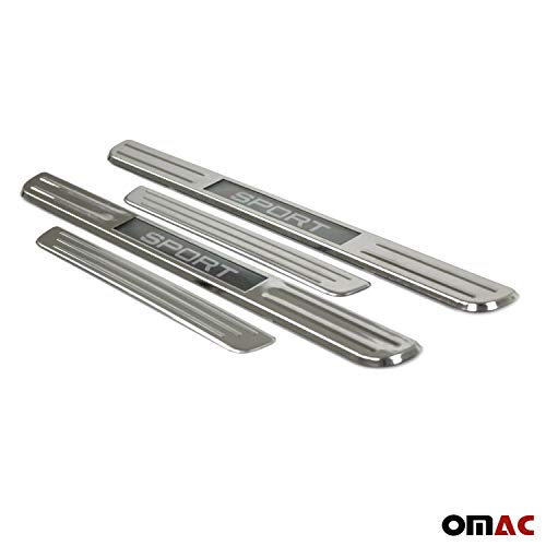Omac Automotive Interior Accessories Illuminated Sport Scuff Plate Chrome Door Sill | Car Door Entry Guards | Sport Led Step Protector Steel 4 Pcs. Fits Dodge Ram 1500 #TOP3