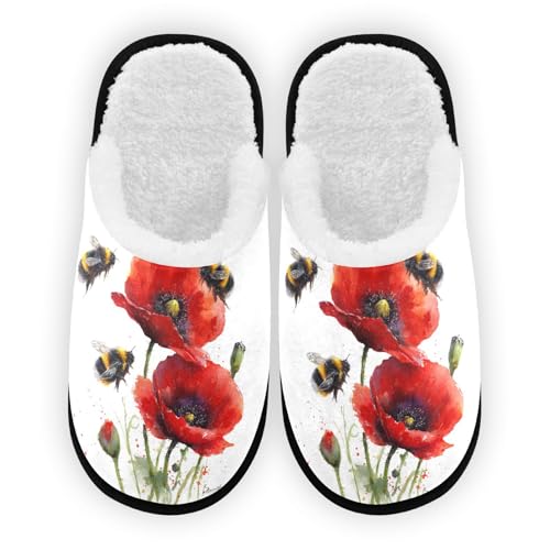 Cartoon Green Flower Bee Slippers For Women Men Soft Memory Foam Non-Slip Animal Winter Indoor House Shoes Travel Slipper