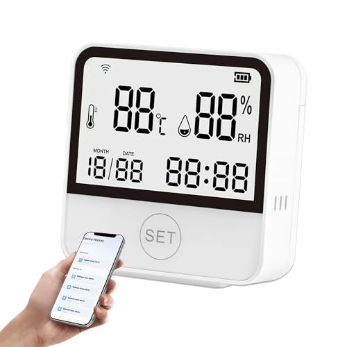 Termómetro Inteligente Wifi Higrómetro Digital Para El Hogar, con Pantalla LCD Sensor Temperatura Wifi, con App Tuya Smart Life, Monitor Remoto y Alerta Compatible con Alexa Google Home