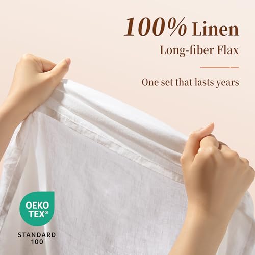 Image of 100% Linen Sheet Set 4pcs, Bedding Set Deep Pocket Up to 16 inch Moisture-Wicking, Softens with Every Wash (Bright White 90X108)