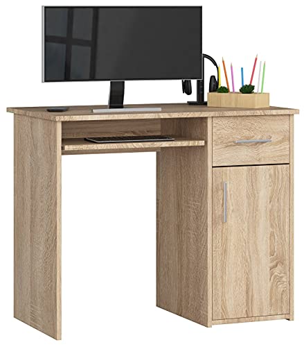 AKORD PC-Schreibtisch PIN mit Tastaturablage | Schreibtisch Klein mit Schubladen | Computertisch | Bürotisch 1 Schublade, 1 Ablagefach mit Tür, B90 x H74 x T50 cm, 29 kg | Sonoma Eiche AKORD PC-Schreibtisch PIN mit Tastaturablage | Schreibtisch Klein mit Schubladen | Computertisch | Bürotisch 1 Schublade, 1 Ablagefach mit Tür, B90 x H74 x T50 cm, 29 kg | Sonoma Eiche