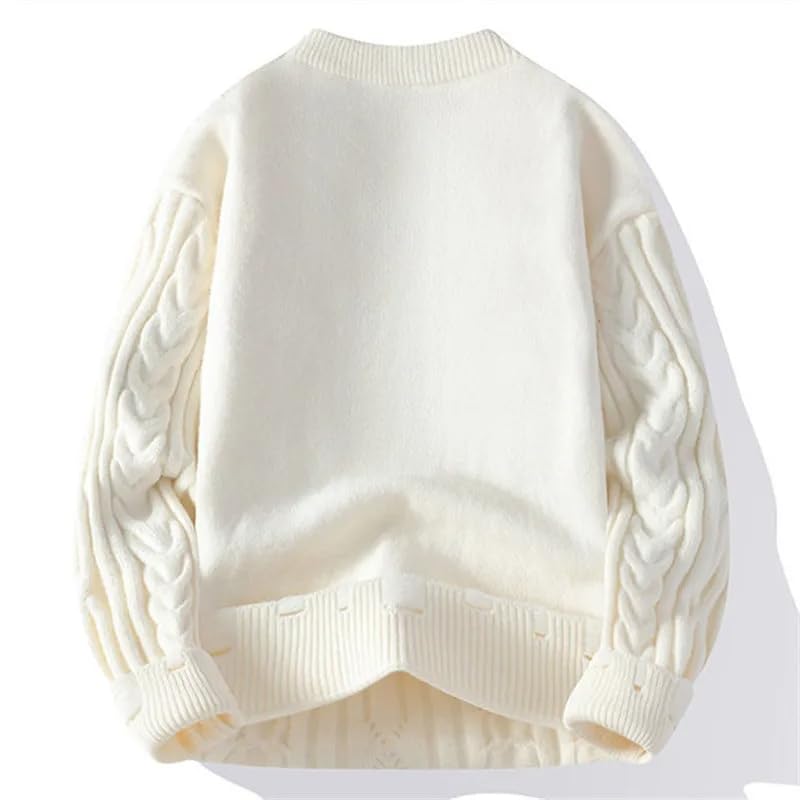 Autumn Winter O-Neck Sweater Men Solid Color Knitted Pullovers Mens Casual Loose Knit Sweaters3