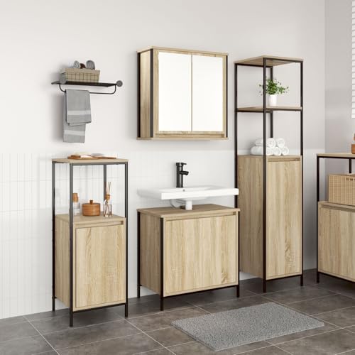 Homgoday Juego de Muebles de Baño de 3 Piezas de Roble Sonoma de Madera de Ingeniería Gabinete de Baño,Auxiliar de Madera, Gabinete de Almacenamiento,para Sala de Estar, Cocina, Entrada