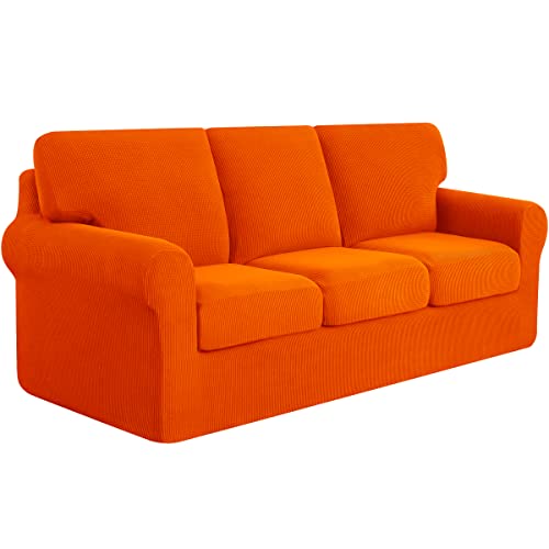 Subrtex 7 Pieces Stretch Sofa Slipcover Sets Couch Cover Sets Backrest Cushion Covers Furniture Protector Collection Set For Oversize Sofa Loveseat Chair Slip Covers(Large, Orange) #TOP27