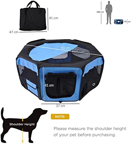PawHut Fabric Pet Puppy Dog Cat Rabbit Pig Guinea Playpen Play Pen Run Dia90 x 41H cm Blue and Black