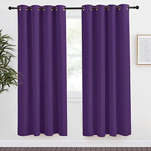 NICETOWN Blackout Window Curtain Short, 55W x 78L, Sold Individually, Royal Purple Color, Home Fashion Thermal Insulated Room Darkening Drapery for Be