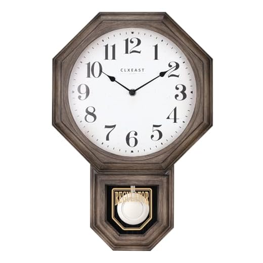CLXEAST Pendulum Wall Clock, Large Schoolhouse Regulator Pendulum Wall Clocks for Living Room Decor,Dark Grey Oak Finished Plastic,House Warming Gifts New Home,12" W x 17.5" H