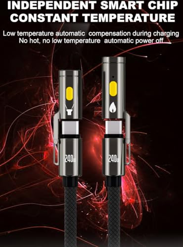 Tobetravel 240W USB C Cable, 3.9 Feet Nylon Braided 480Mbps Data Transfer, with LED Flashlight and Lgniter, Fast Charging for MacBook, iPhone 16 15 Pro Max, iPad, Galaxy S24 S23 and More - image 4
