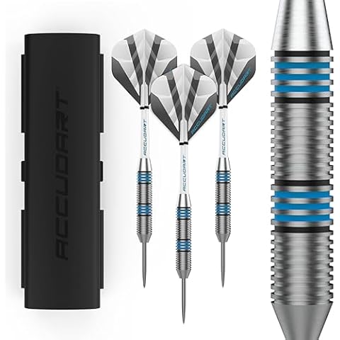 Accudart Steel Tip Dart Set 2.0 - Stainless Steel Finish Barrel - Radial Grooves for Various Grip Options - Polycarbonate Shafts - Standard Shape Flights - Tri Fold Case with Front and Back Entry Cover