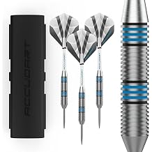 Accudart Steel Tip Dart Set 2.0 16g Stainless Steel Barrels with Radial Grooves, Polycarbonate Shafts, Standard Flights, TriFold Storage Case for Bristle Dartboards