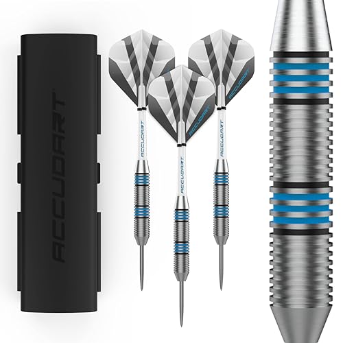 Accudart Steel Tip Dart Set 2.0 â€“ 16g Stainless Steel Barrels with Radial Grooves, Polycarbonate Shafts, Standard Flights, Triâ€‘Fold Storage Case for Bristle Dartboards
