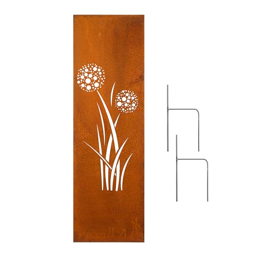 D&L Lasertec Edelrost Garten Sichtschutzwand, Metall 160x50 cm Pusteblume inkl. Bodenanker