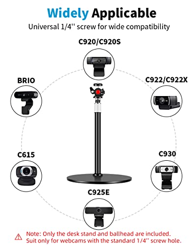Etour Webcam Desk Mount Stand With 360° Ballhead, Heavy Base Height Adjustable Compatible With Logitech Webcam C920 C922 Brio 4K, And Other Webcam With 1/4" Thread For Live Streaming/Video Calling #TOP1