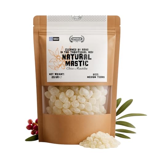 Apsogo Chios Mastiha 25g 100% Natural Mastic Gum Tears from Greece Medium Size Sugar-Free Vegan Chewing Gum Pure Chios Mastic