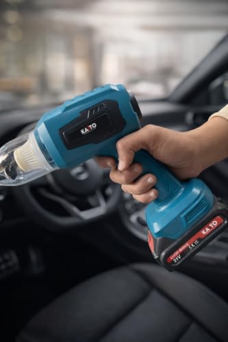 Image of KAITO Cordless Car Vacuum Cleaner & Blower 2-in-1 (21 V) | Portable Handheld Vacuum Cleaner with Dual Batteries, Charger & 6 Attachments | High-Power Cleaning for Car, Home & Office