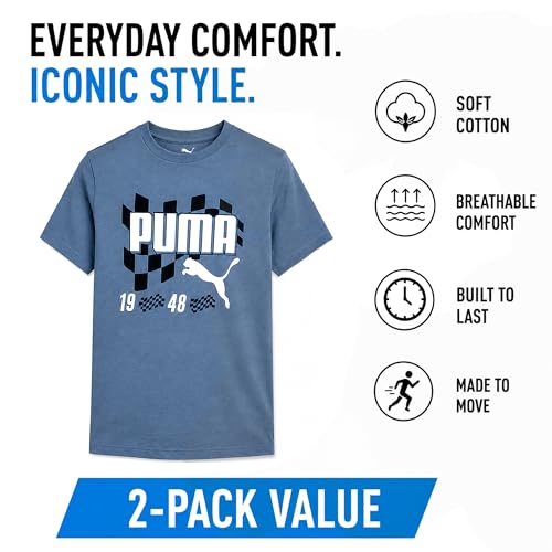 Image of PUMA Boys T-Shirts Athletic Crewneck Short Sleeve Tees (Sizes S-XL) | Soft Breathable Cotton Blend, Comfortable Casual Fit, Great for School, Play & Everyday Wear