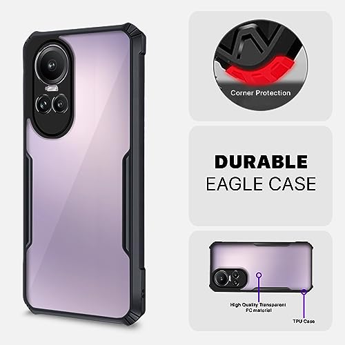 Image of Pikkme Ultra Hybrid Back Cover for Oppo Reno 10 5G | Raised Edges |Crystal Clear Transparent | Full Camera Protection Bumper Case (Black)