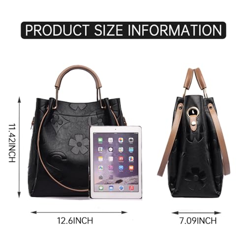 Bucket Bag for Women,Embossed Leather Top Handle HandBag Large Vegan Leather Hobo Vintage Shoulder Bag Designer Totes3