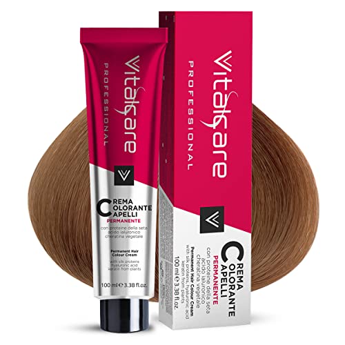 Vitalcare | Professional – Coloración permanente profesional, crema colorante, cabello teñido con proteínas de seda, n.º 7/3, rubio dorado, 100 ml