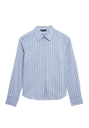Marks & Spencer Camisa Ajustada de Rayas de algodón Mezcla De Azul Mujeres UK 12 (EU 40)