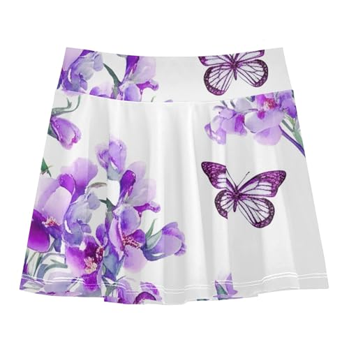 Athletic Shorts Girls Skorts Tennis Skirts for Kids Rainbow Butterfly Watercolor Purple Flowers Butterflies 3t