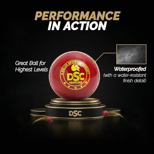 Image of DSC Match Grade Cricket Leather Ball - Official Size & Weight 5.5oz Professional Match Ball, Alum Tanned 4-Piece Construction (Red, Pack of 1)