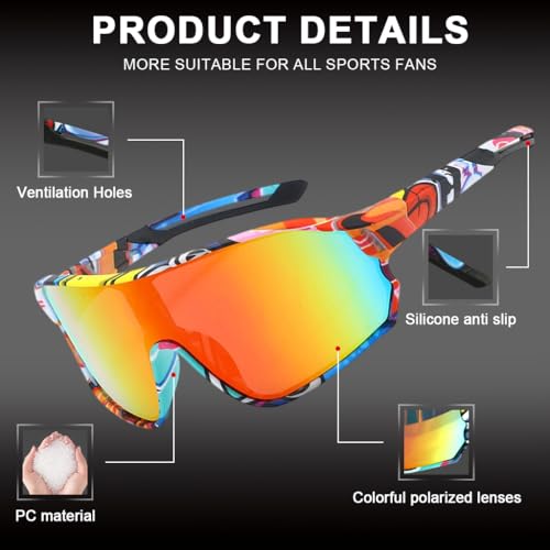 Image of PROBEROS Cycling Sunglasses for Men Stylish, UV400 Tinted Polarized Sunglasses Fashion Sport Set, Unique Frame Design, Outdoor Anti-Glare for Cycling, Driving, Hiking