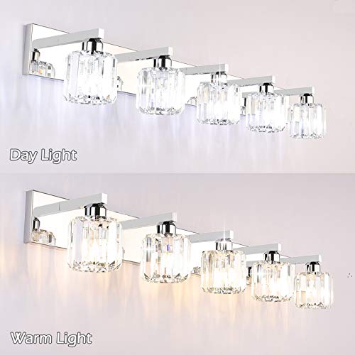 Image of Aipsun Crystal Bathroom Vanity Light Stainless Steel Modern Vanity Light 5 Lights Crystal Bathroom Vanity Light Fixtures (Exclude Bulb)